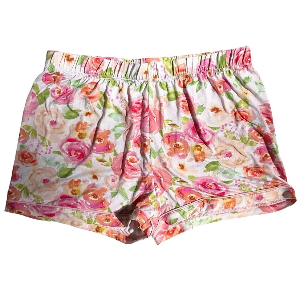 Tahari Pink Orange Floral Stretch Pajama Shorts Sleep Loungewear, Size L